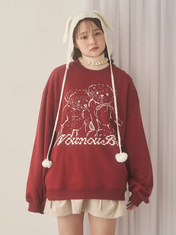 くまさんプリントが可愛いゆるっとサイズの スウェットで楽ちんに