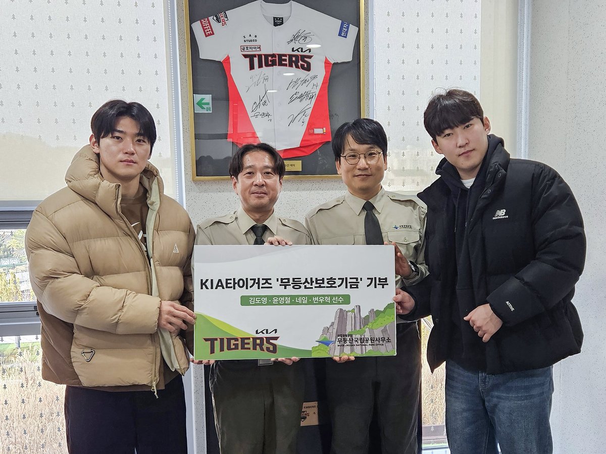 오늘(12/15) 김도영, 윤영철 선수가 선수단 대표로 무등산국립공원사무소를 찾아 무등산 보호기금 616만원을 직접 전달했습니다.

🔗m.blog.naver.com/kiatigers-1982…

🐯 김도영 &amp; 윤영철
“매해 연고지 광주의 상징인 무등산을 아름답게 가꾸고 보전하는 데 선수단이 힘을 보탤 수 있어 뿌듯하다. 팬