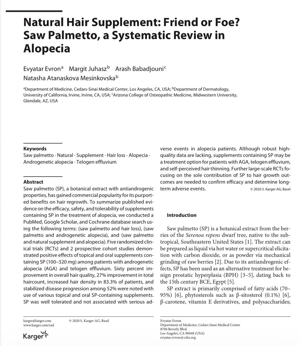 DrAlhajriDerma's tweet image. هل استخدام زيت بذور القرع pumpkin seed oil و البلميط المنشاري saw palmetto كمكملات بالفم او موضعيا كزيت او لوشن يحسن الصلع الوراثي؟

الدراسات مشجعة جدا وبالتاكيد ثابت لهما دور في الحد من تاثير الهرمونات الذكرية على الشعر وبالتالي تؤكد الدراسات انه ينبت شعر جديد ويقوي الشعرة لكن…