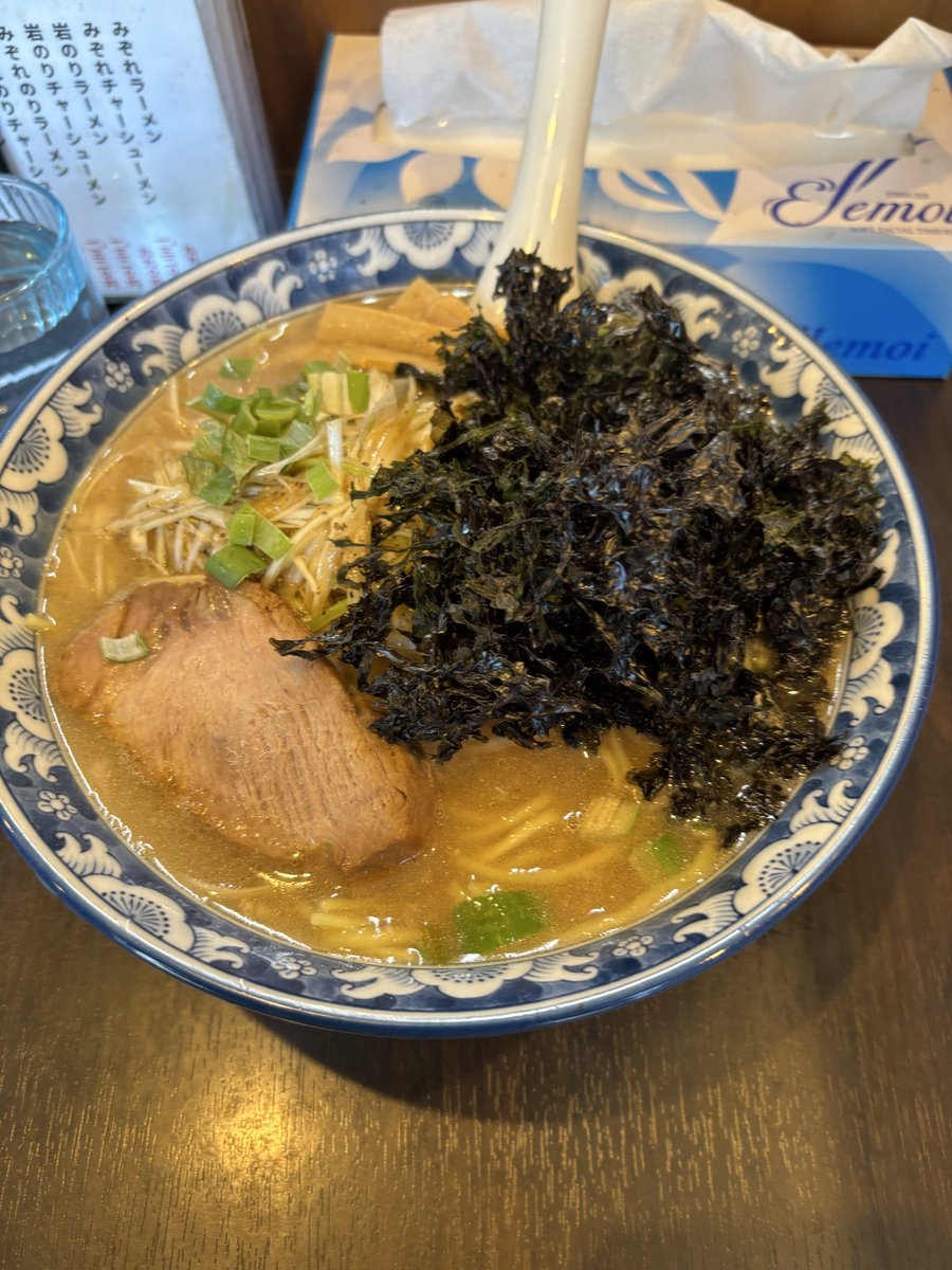 niyanlo's tweet photo. 久々にがんこやかるがんで食べてきた。
私はみぞれより岩海苔派😊
これは葱海苔ラーメン中1310円
物価高はわかるけど量を考えると200円高いね😩以前より空いてる https://t.co/N3WrA3cnfy
