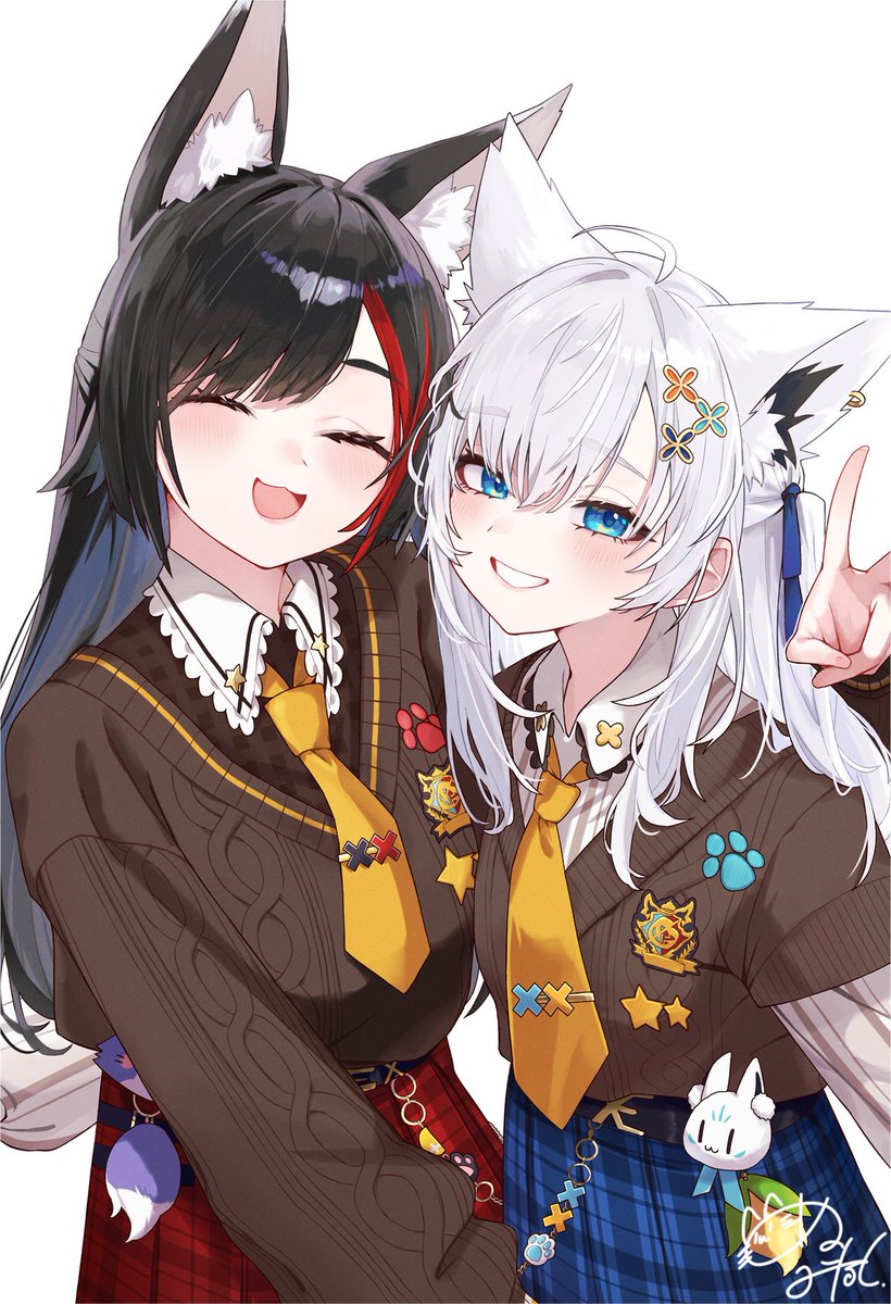 大神ミオ ,白上フブキ 「#絵フブキ #みおーん絵」|ぬこみるく🥛のいのイラスト