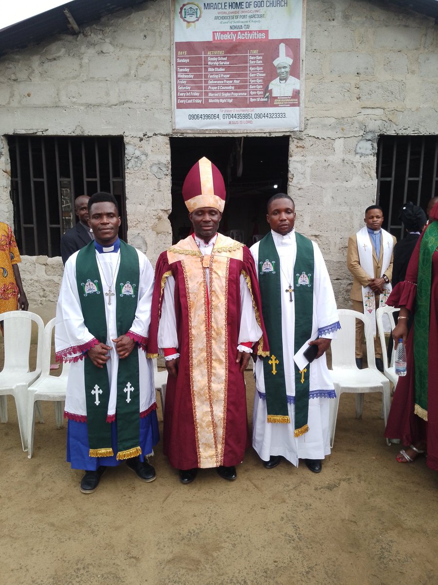 JndibarryL's tweet photo. The Prelate at the center and the presbyter at right with the priest Left, take a picture after Ordination service of the Priest on Sunday 14th December,2025. at Port Harcourt https://t.co/f7BqTAApvh