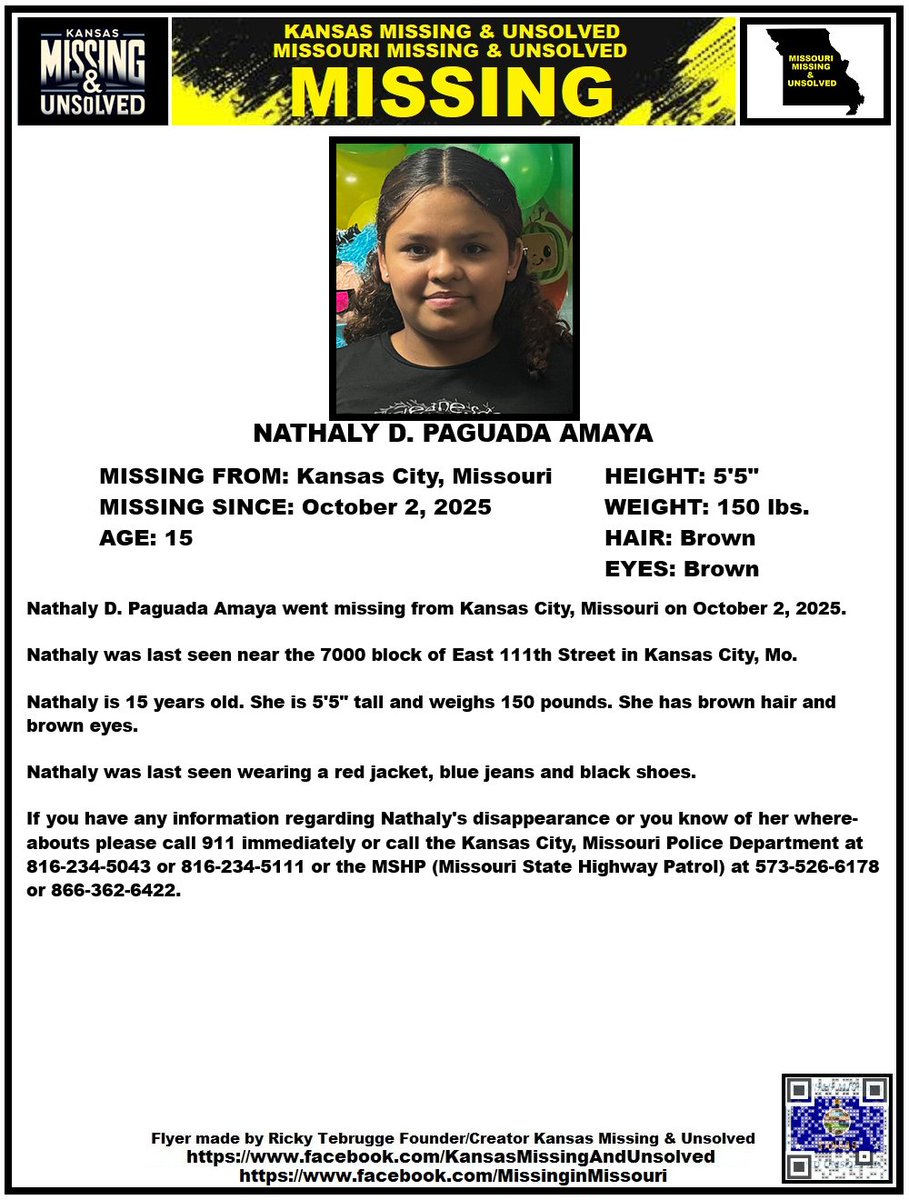 #MISSINGPERSON #MISSING PLEASE SHARE/PRINT/POST!!! NATHALY D. PAGUADA AMAYA (KANSAS CITY, MISSOURI)!!!

<a href="/AnnetteLawless/">Annette Lawless 🌻</a> #KansasMissing #KansasCity #Missouri