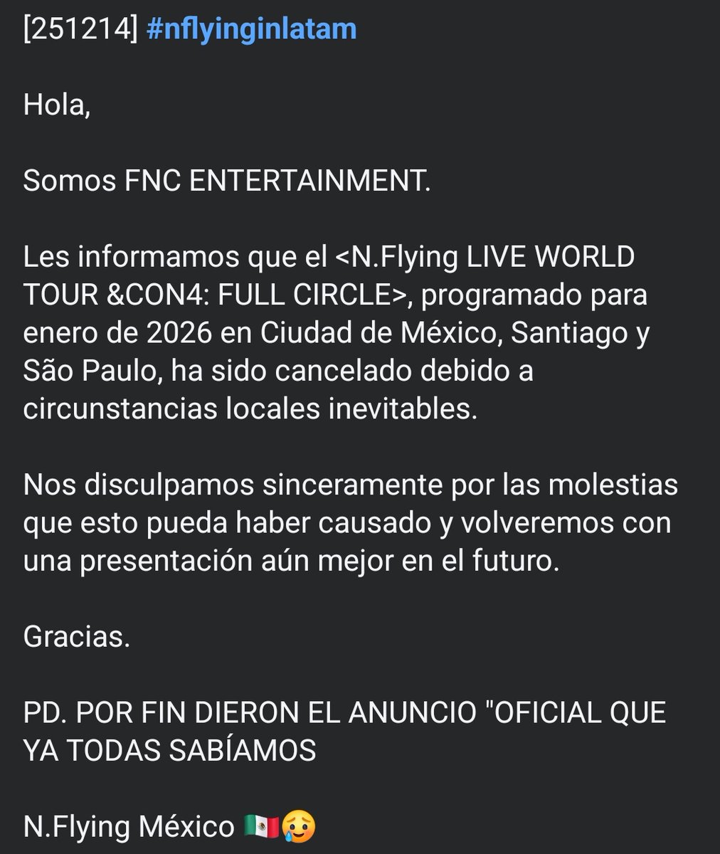 NFlyingMexico's tweet photo. Es algo que ya sabíamos, pero de verdad que este no es el trato que se merecía NFia Latam, crearon expectativas e ilusiones para al final solo cancelar en el último momento...

Nuevamente gracias por nada @FNC_ENT 

#NFlyinginlatam https://t.co/Jh0KaiQQ1v