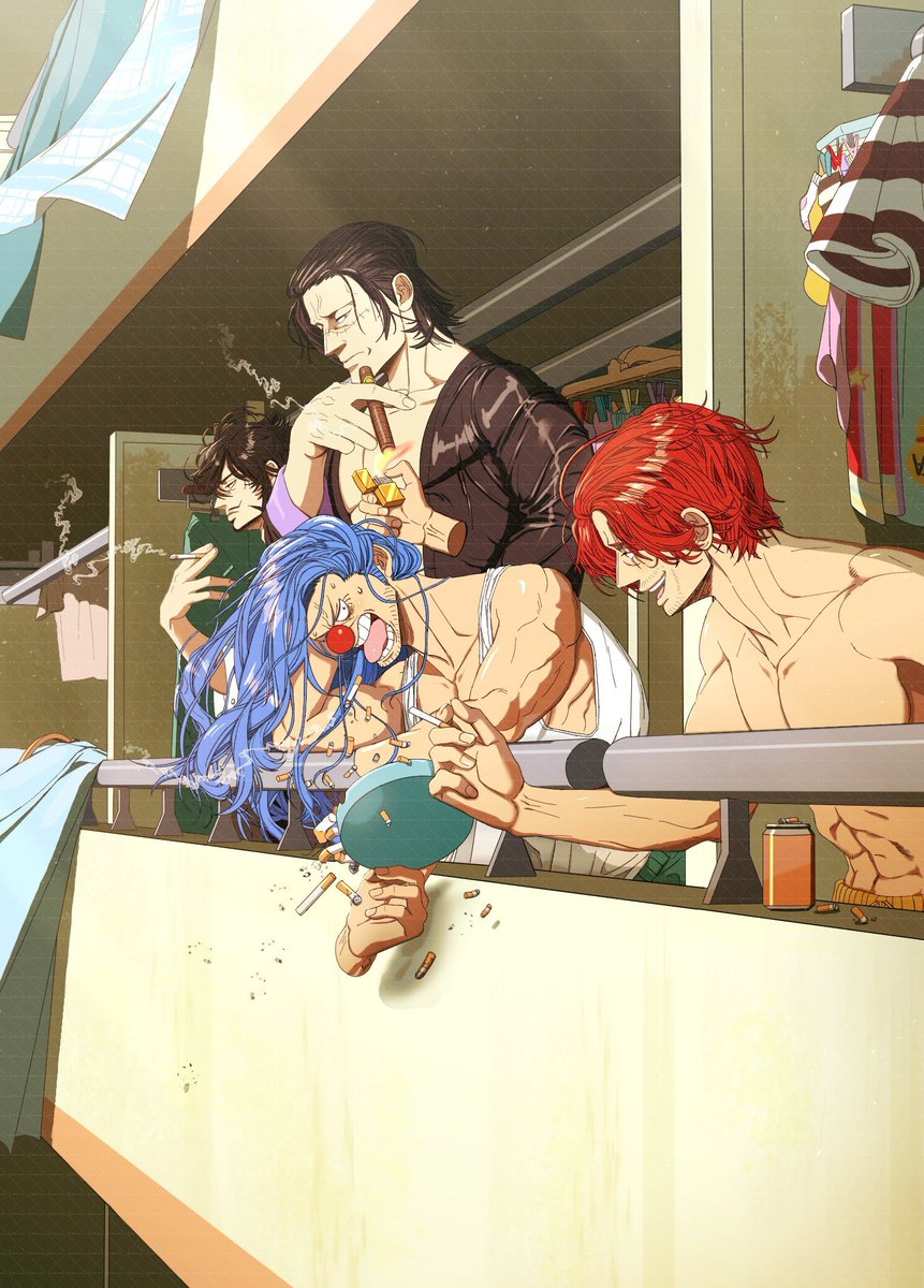 hcartoon77719's tweet image. 엽서 나름 포인트 ? tmi ? 들 

1. 샹크스 쪽 빨래는 누구 옷일까요 ? 
2. 개인적으로 생각하는 각자 잠옷 상태 
샹크스 빤스 외에는 안 입음 , 버기는 러닝 빤스 바람 , 크로커다일은 비싼 실크 윤기 좔좔 흐르는 근육으로 꽉 끼는 가운 잠옷 , 미호크는 원작 처럼 셔츠 바지 ( 편한 거 )