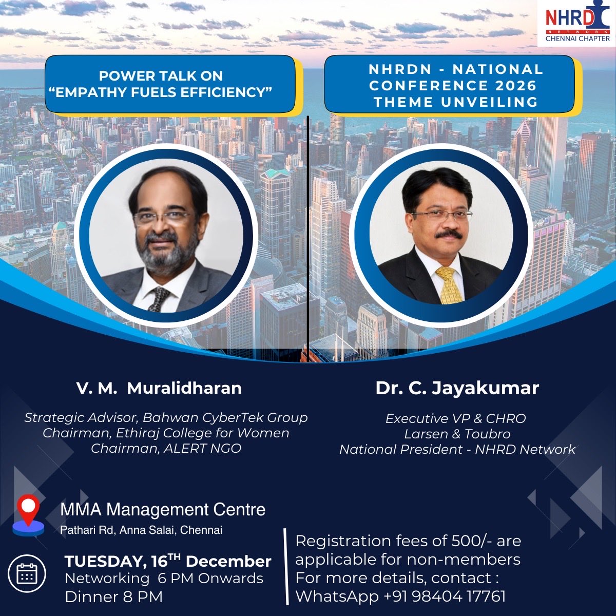 NhrdChennai's tweet photo. Join us for a powerful #PowerTalk on “Empathy Fuels Efficiency” exploring how empathetic leadership drives productivity, performance &amp; sustainable workplace cultures 🤝⚡

And , witness the Unveiling of the NHRDN National Conference 2026, shaping impactful conversations ahead! https://t.co/u5ZjTPPfGa