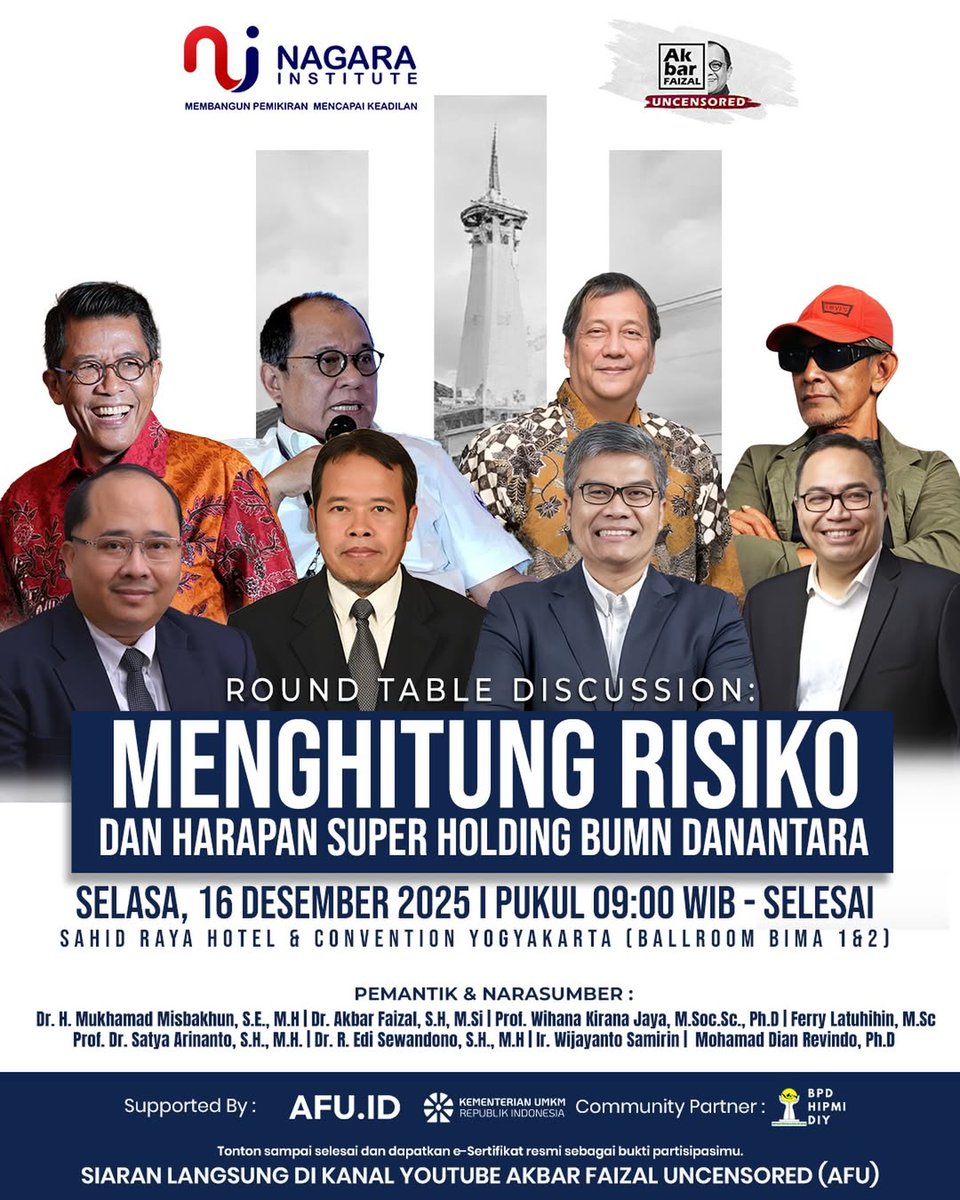Warntsa's tweet photo. Nih yang pada penasaran mengenai Danantara jangan lupa untuk pantengin dan simak #RoundtableDisscussion
#AkbarFaizalUncensored
#RisikoHarapanHoldingBUMN
#NgumpuldiJogja https://t.co/ZBzl4WKgzG