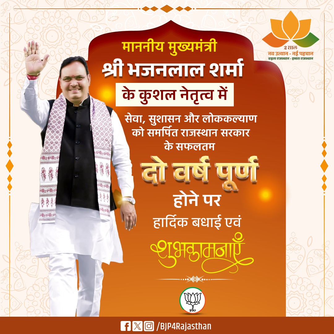 Truth_TRC's tweet photo. जन-जन के लाडले माननीय मुख्यमंत्री @BhajanlalBjp जी को उनके जन्मदिवस पर हार्दिक शुभकामनाएं साथ ही 2 वर्ष का प्रदेश शासन के रूप में कार्यकाल पूर्ण करने के लिए बधाइयां आशा है आपका कार्यकाल इसी तरह राजस्थान के उज्जवल भविष्य के लिए प्रेरित रहेगा। #HBD_BhajanlalJi
@RajCMO @kkvishnoibjp https://t.co/eM8L9AVPAe