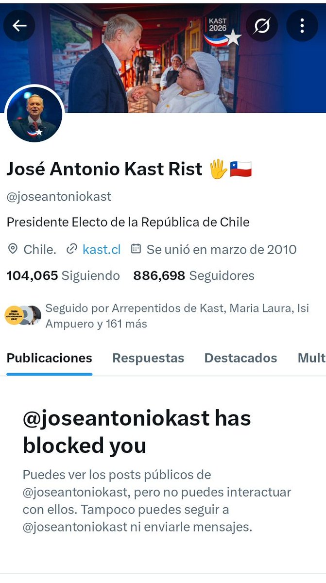Carlos_b_c's tweet photo. Ojalá que este señor que me tiene bloqueado, tenga mejor asistencia a la Moneda que la que tuvo en el Congreso #KastPresidente https://t.co/5zgz81ayh4
