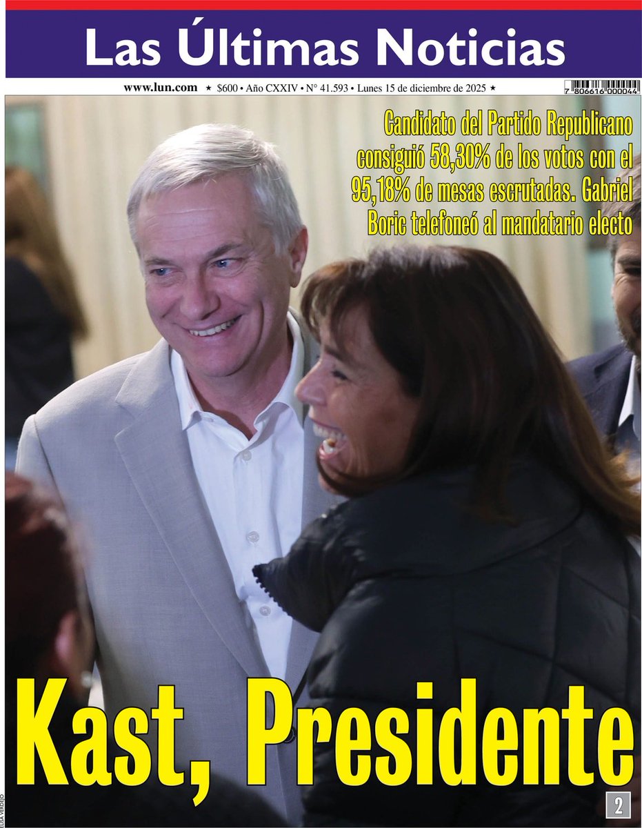 José Antonio Kast,  es el presidente electo más votado de la historia 🇨🇱
#Eleccioneschile2025