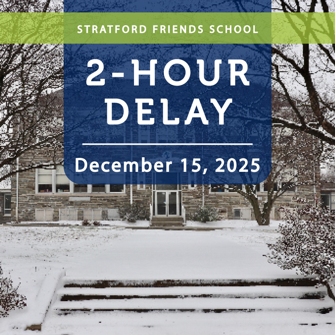 SFSPhoenix's tweet image. Due to icy road conditions Stratford Friends School will have a 2-hour delay tomorrow, Monday, December 15th. Classes will start at 10:00 am.