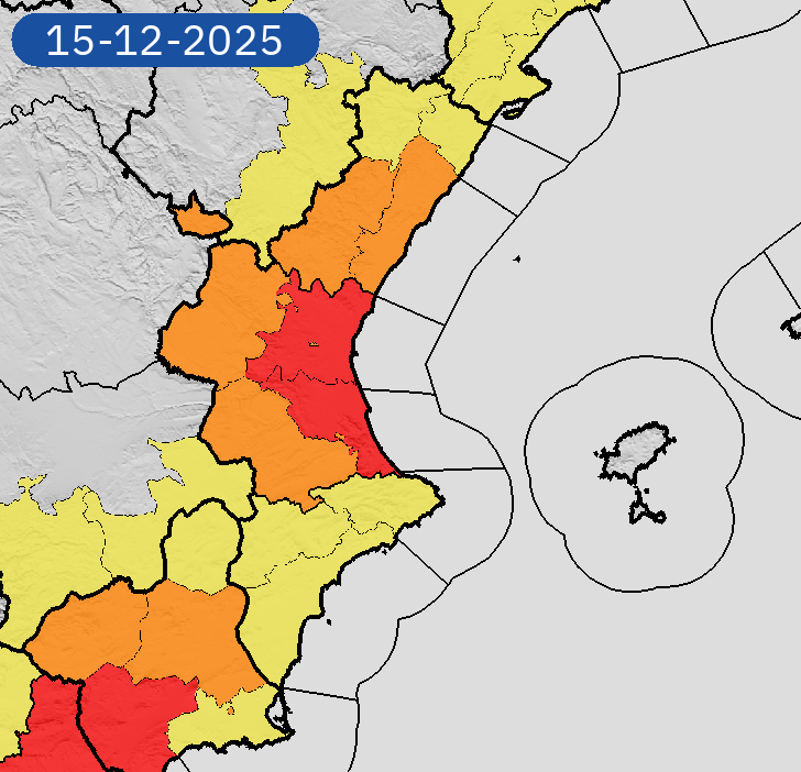 15/12 02:24 AVISOS HOY | Comunitat Valenciana: lluvias y tormentas. Nivel máximo de aviso: rojo.
Actualizaciones en aemet.es/es/eltiempo/pr…