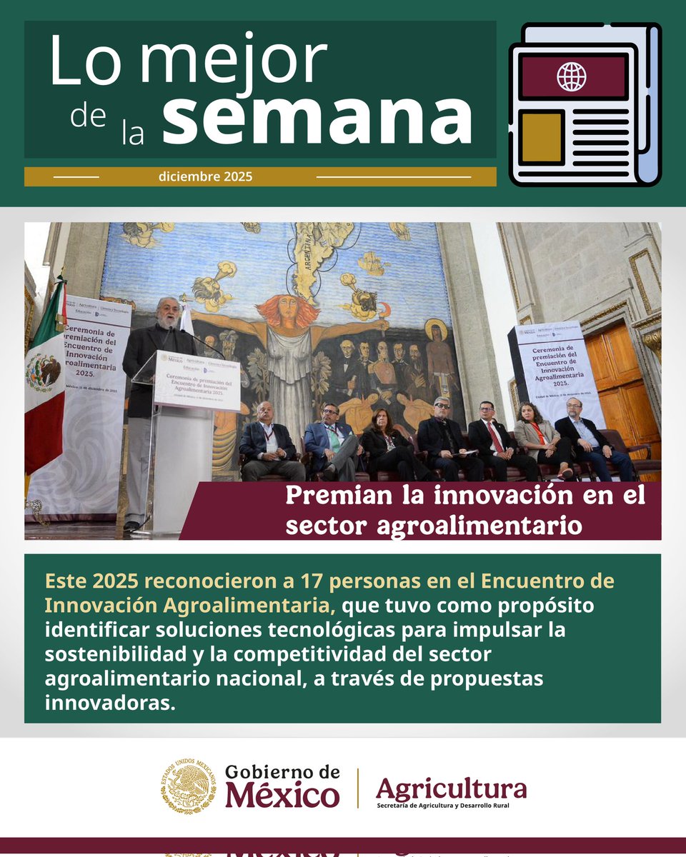 Agricultura_mex's tweet photo. ¡Llegó lo mejor de la semana! 
Conoce las noticias más destacadas de nuestro sector.  👇 https://t.co/gqfVUndw5F