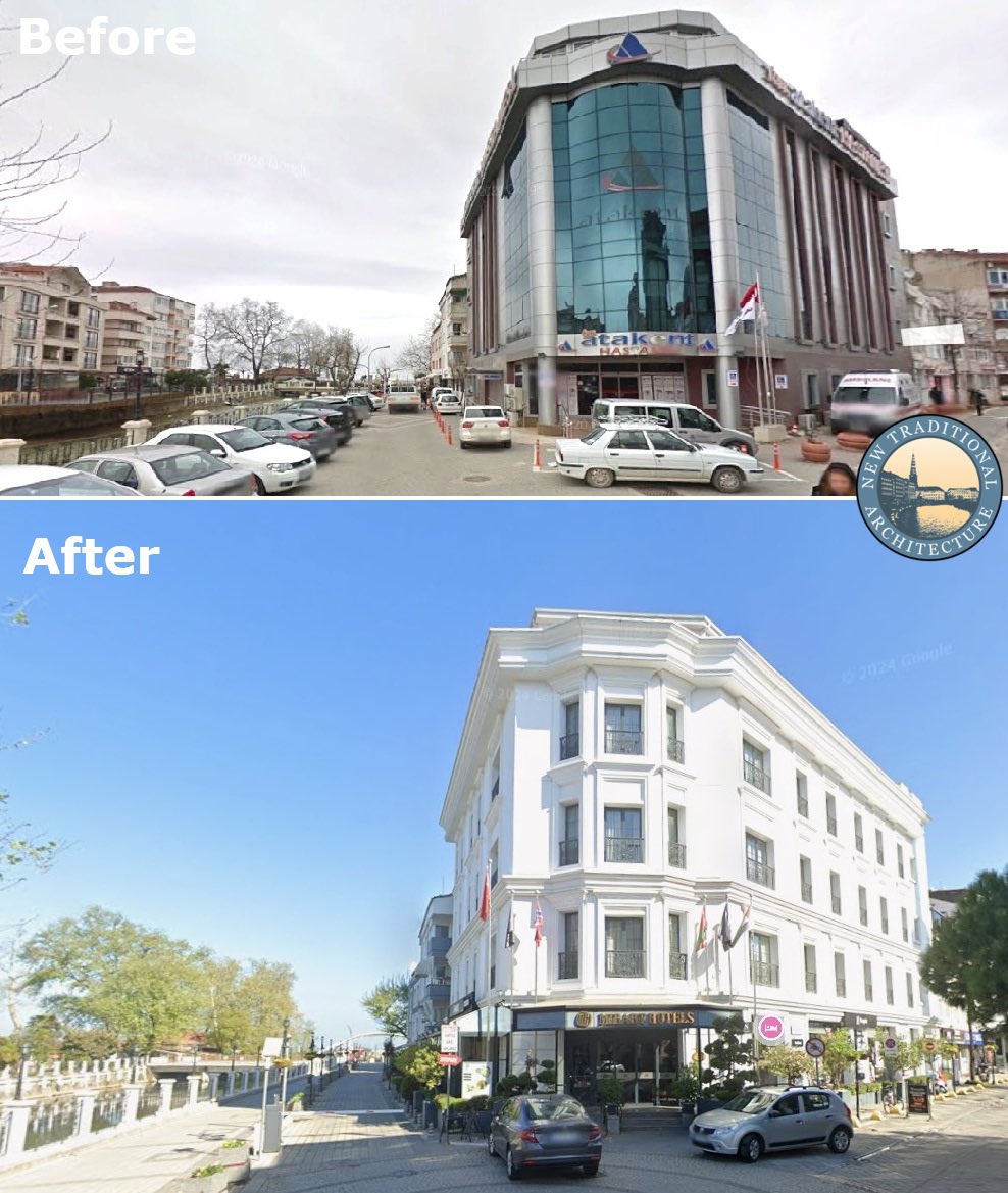 TurkishArc's tweet photo. This new hotel in Yalova shows how radical even very simple new traditional architecture can transform the street scene. https://t.co/sEk0mJxoHW