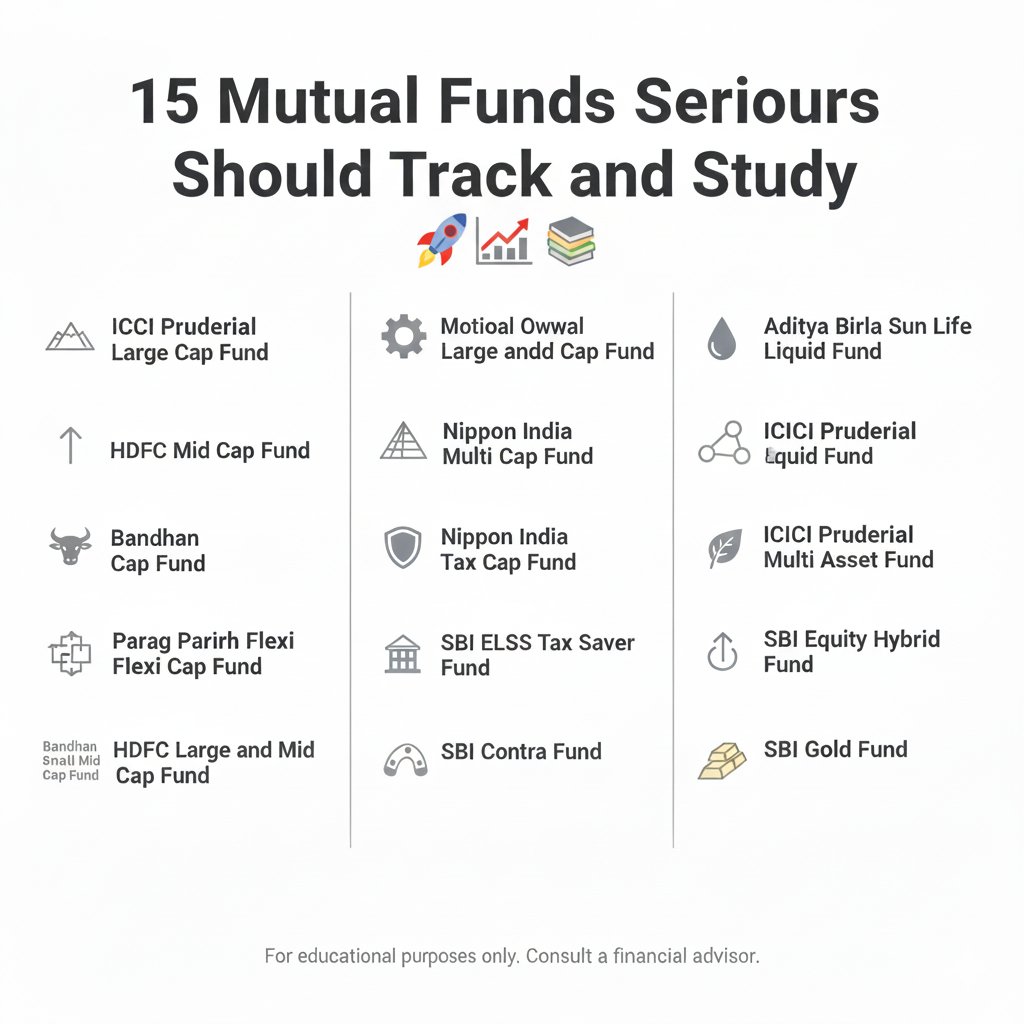 Akash17971's tweet image. 15 Mutual Funds Serious Investors Should Track and Study 🔥🔥👇

1. ICICI Prudential Large Cap Fund
2. HDFC Mid Cap Fund
3. Bandhan Small Cap Fund
4. Parag Parikh Flexi Cap Fund
5. HDFC Flexi Cap Fund
6. HDFC Large and Mid Cap Fund
7. Motilal Oswal Large and Mid Cap Fund
8.…