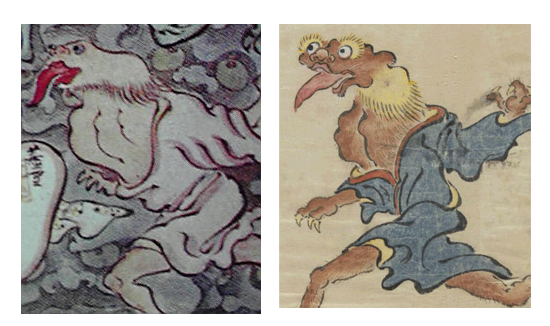 アンダーソンが持ち帰った肉筆画帖にいっぱい貼り込まれてる絵巻物の画像妖怪たちは、蕪雪の描いてる例に近いデザインだったりする箇所も多いので、『広益体 妖怪普及史』の116ページともみくらべるとたのしいですよ。 