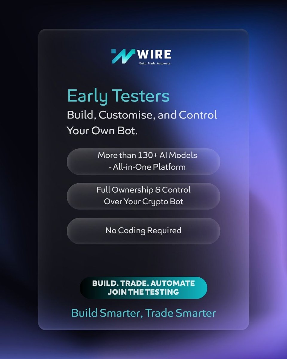 WIre_ai's tweet photo. Most platforms want you to trade inside their system.
With WIRE, the bot is yours .
Once you’ve mapped out your ideas on the canvas, you can turn them into a fully working bot and run it directly from your own computer. It's your setup, built your way. https://t.co/oaQlujBGbY