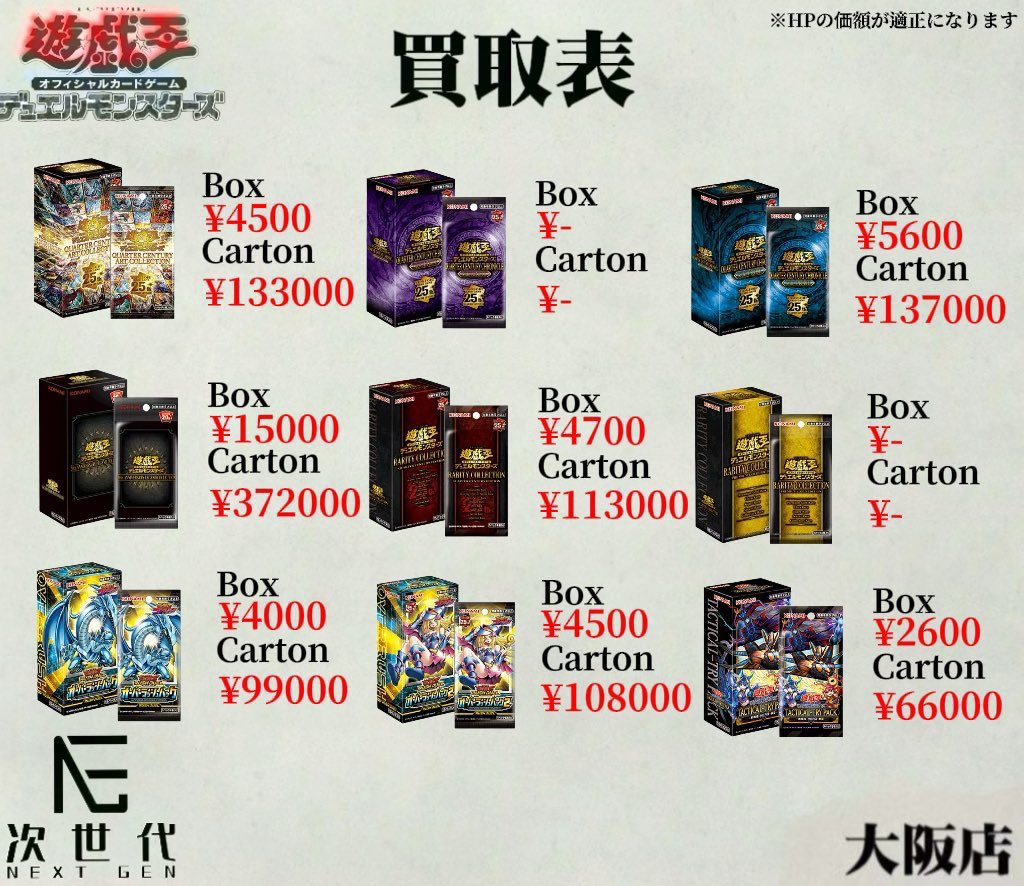 2025年12月15日(月) 遊戯王カードゲーム買取価格更新 ※遊戯王の