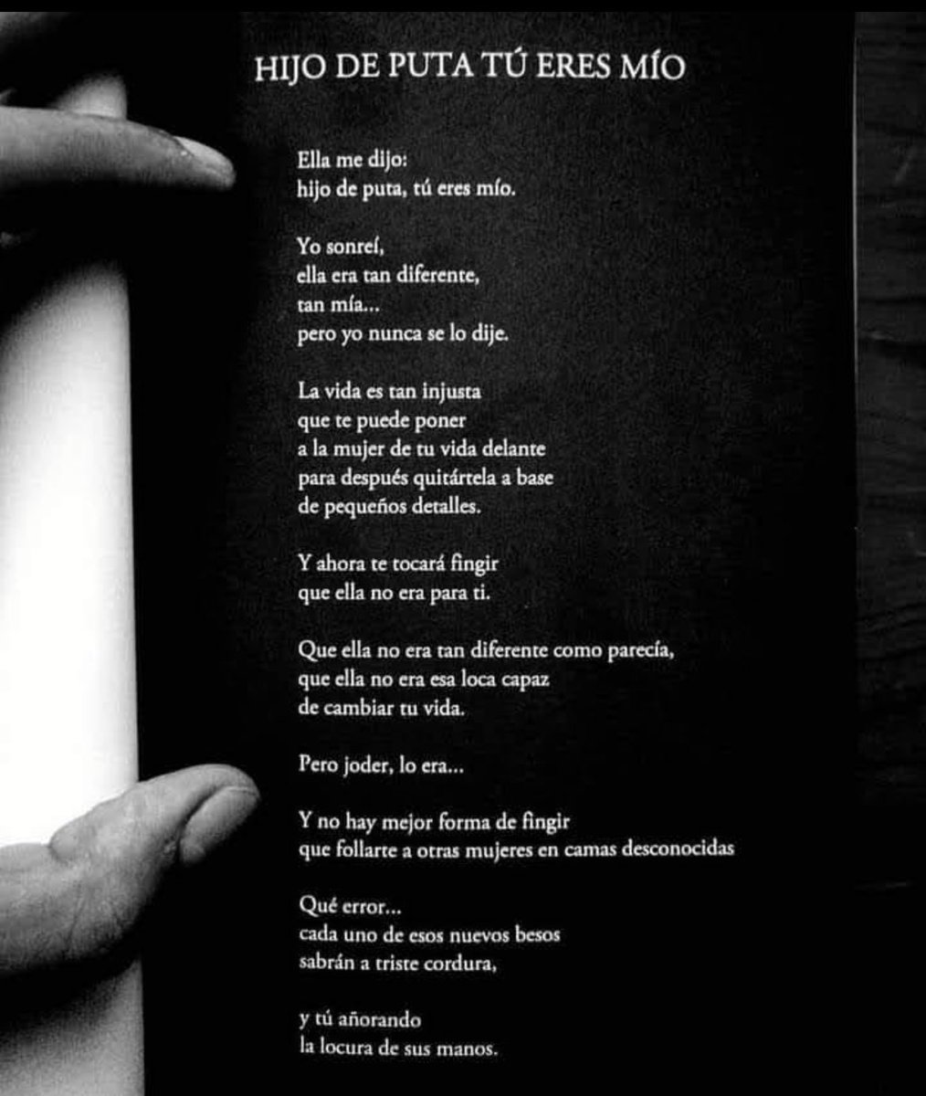 Srdlas's tweet photo. “Y no hay mejor forma de fingir que follarme a otras mujeres en camas desconocidas. Qué error, cada uno de esos nuevos besos sabrán a triste cordura” https://t.co/pwnyAOOavk