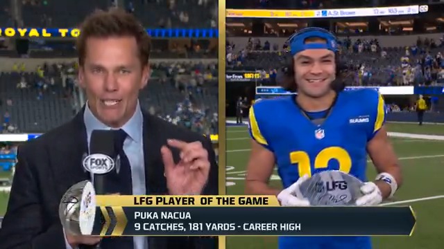 "If it's coming to number twelve, I'm going to find a way to come down with it."
@RamsNFL WR @AsapPuka joined @TomBrady after being named his #LFG Player of the Game!