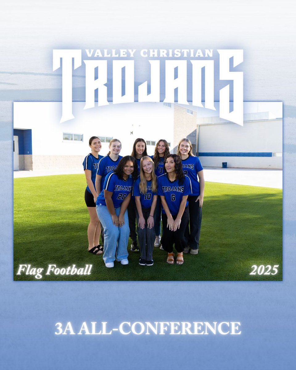 vctrojans's tweet photo. 🏈 3A All-Region & All-Conference Flag Football Honors 

To round out our postseason recognitions, tonight we celebrate our Valley Christian Trojan flag football student-athletes who earned 2025 3A All-Region and All-Conference honors.

Their effort, discipline, and teamwork were evident throughout the season, and these honors reflect the way this whole team competes with integrity and purpose. Please join us in congratulating them as they continue to represent Valley Christian for His glory.