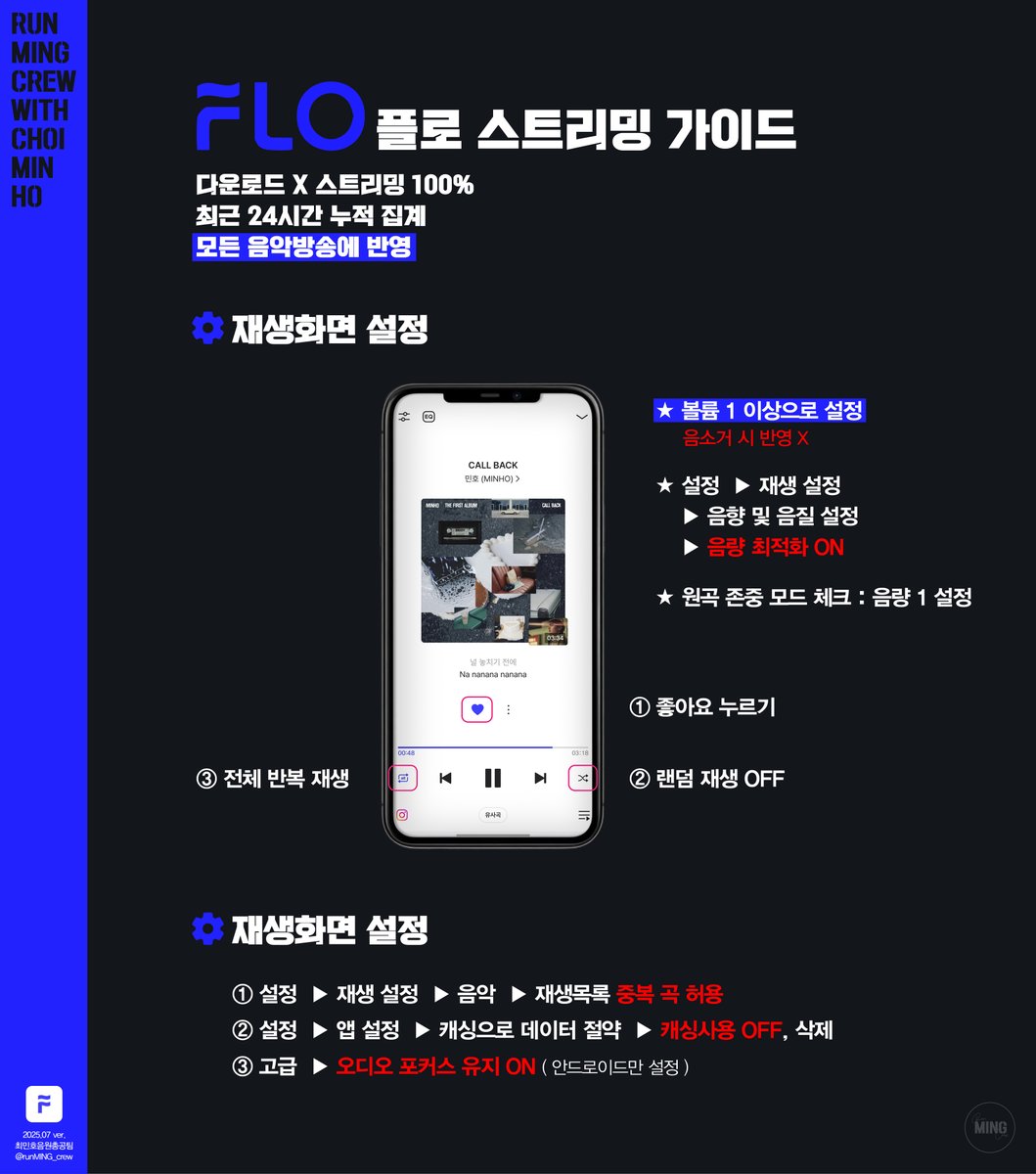 runMING_crew's tweet photo. [🎧] 음원사이트 스트리밍 가이드 
- 멜론, 지니, 벅스, 플로

✔️ 음소거❌️ 한곡반복❌️
✔️ 음원 다운로드 후 반드시 파일 삭제

#민호 #최민호 #MINHO https://t.co/LpFvITaI8W