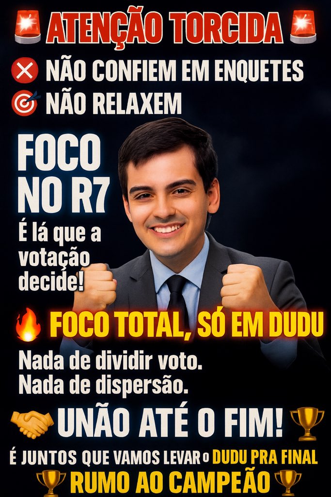 VeronicaVe14211's tweet photo. Votar sem parar #FicaDudu 
O voto é para ficar, foco no R7
Fica Dudu! https://t.co/DrevPb8DQ9