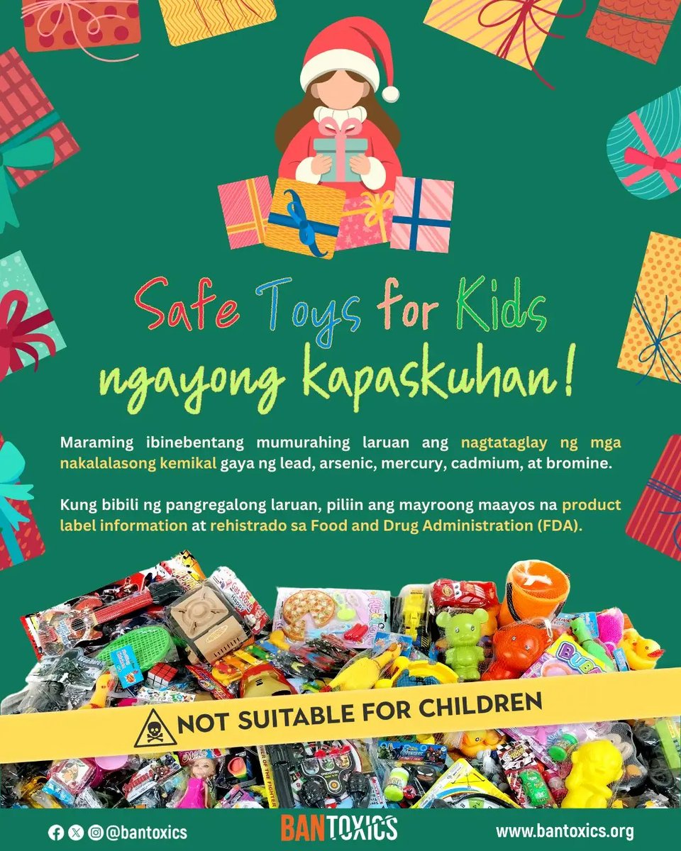 Ligtas na Regalong Laruan Ngayong Kapaskuhan!

Nagkalat ngayon sa mga pamilihan ang mga laruan na nagtataglay ng mga nakalalasong kemikal na lubhang mapanganib sa kalusugan ng....

Read more: facebook.com/10006470217934…