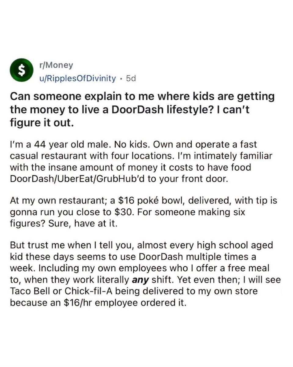 WHY GEN Z HAVE LOST ALL HOPE!

The “DoorDash lifestyle” isn’t laziness - it’s the result of structural changes older generations never lived through!

1. Money doesn’t feel real anymore
- For Gen Z, spending isn’t “$30 gone.”
- It’s just another tap in a constant stream of