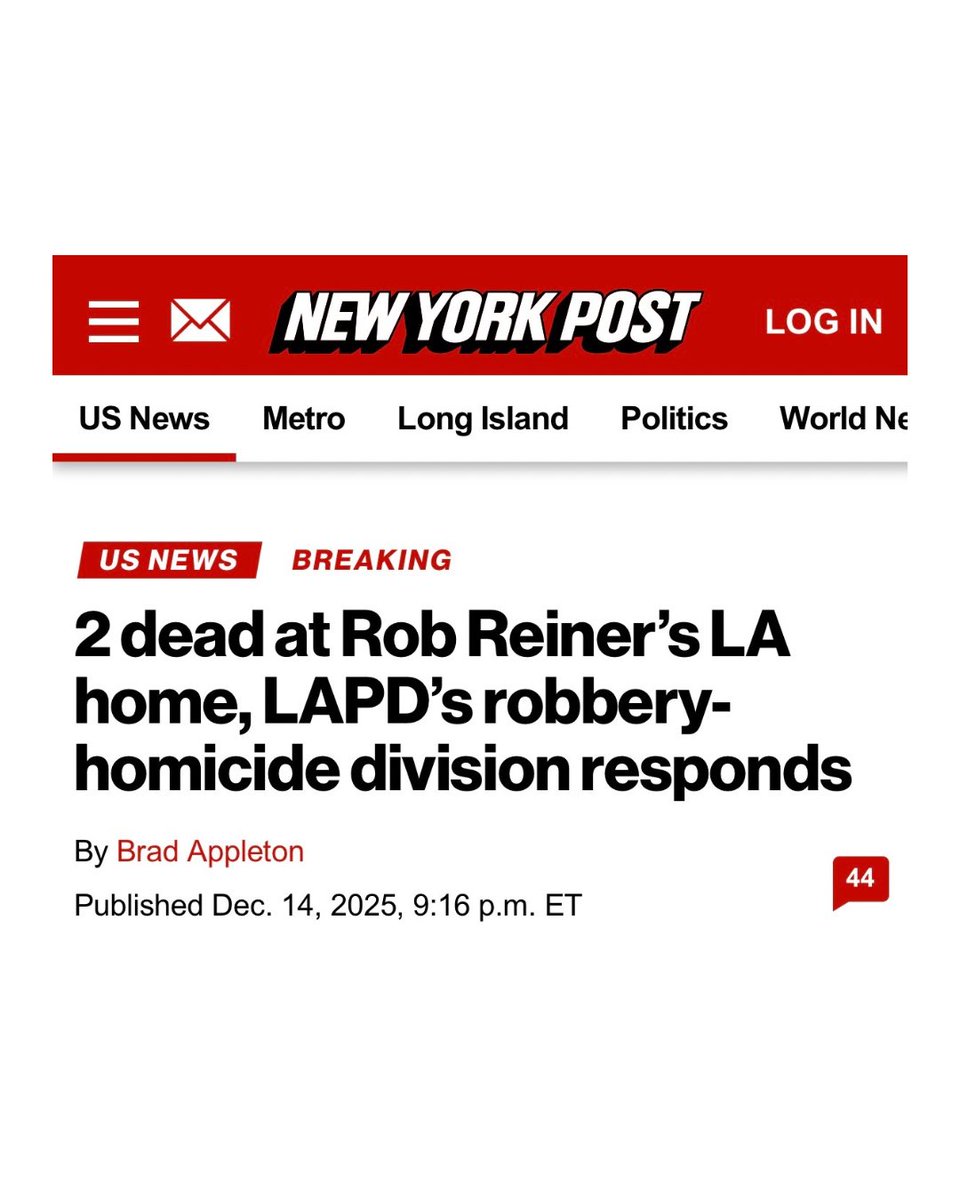 bennyjohnson's tweet photo. BREAKING: Two people were found dead in Rob Reiner’s Los Angeles home. 

They are reported to be 78 and 68, the same ages as Reiner and his wife.

Awful. https://t.co/pUbieB5qYQ