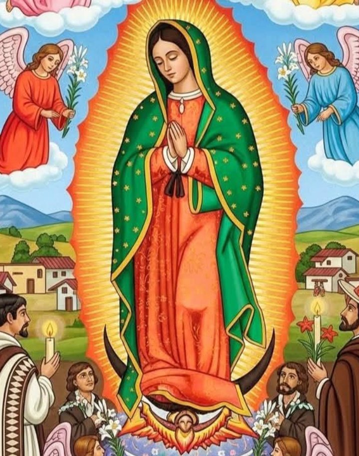 ✝️ Dios te salve, María, 
llena eres de gracia;
el Señor es contigo.
Bendita Tú eres 
entre todas las mujeres,
y bendito es el fruto de tu vientre, Jesús. 

Santa María, Madre de Dios,
ruega por nosotros, pecadores,
ahora y en la hora de nuestra muerte. Amén 🙏