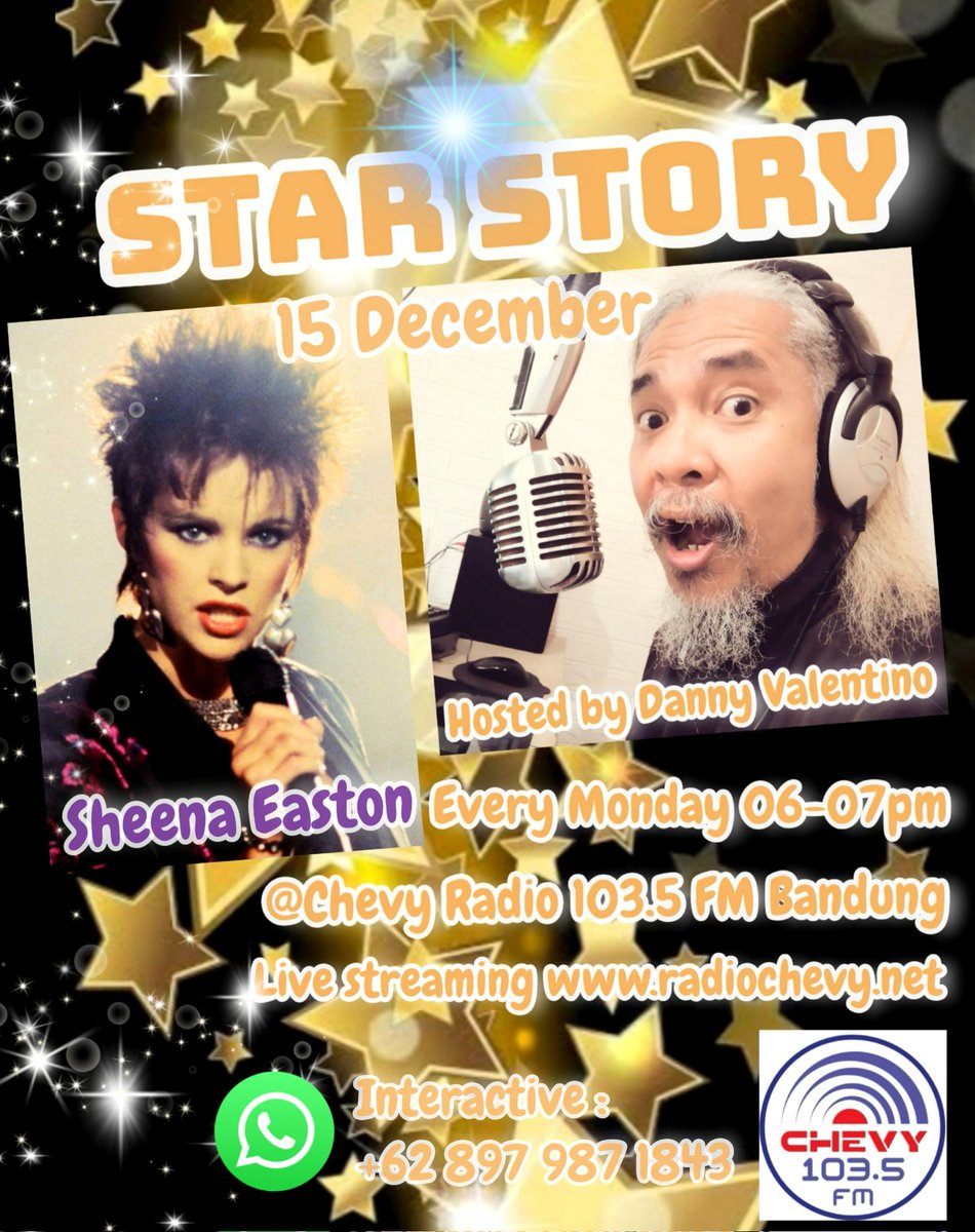 "STAR STORY" Monday 15 December 06-07pm ⭐SHEENA EASTON ⭐ Live audio streaming radiochevy.net 📲📲 Listen @ Chevy Radio 103.5 FM #Bandung 📻🎶😊 #sheenaeaston #popmusic #grammy