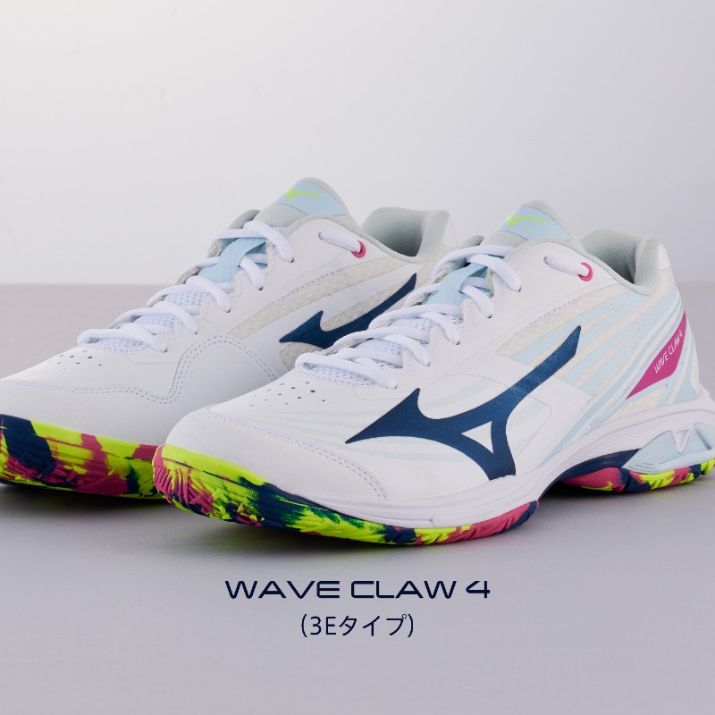MIZUNOBADMINTON's tweet photo. 👟WAVE CLAW の第4世代
「WAVE CLAW 4」のデビューです！🥳

足裏の力をより効果的に使うための新設計
更なるフィット性を高める各所のアップデート

軽量性と加速性を求めるスピードプレーヤーへ
1段上の速さで戦い抜こう！

2Eタイプ：12月発売
3E＆4Eタイプ：1月発売