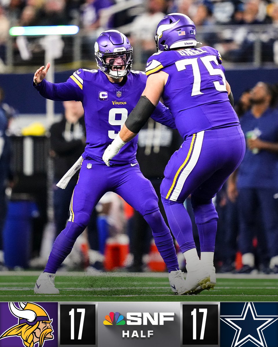 Tied up at the half.
MINvsDAL on NBC
Stream on @NFLPlus + Peacock