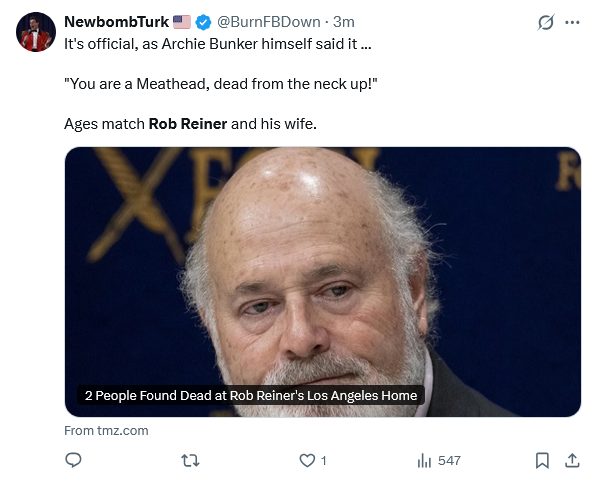 SethFromThe716's tweet photo. Right Wing assholes: None of ours are celebrating Rob Reiner's death!!!

Also Right Wing Assholes: https://t.co/Z7AisfWW72