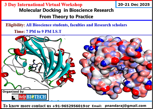 🔬 Join helpBIOTECH for a 2-day International Virtual Workshop: "Molecular Docking in Bioscience Research: From Theory to Practice."
🗓️ Date: 20-21 Dec 2025 ⏰ Time: 7 PM - 9 PM IST (Virtual)
Full details &amp; Registration: helpbiotech.co.in/2025/12/helpbi…
#MolecularDocking #Bioinformatics