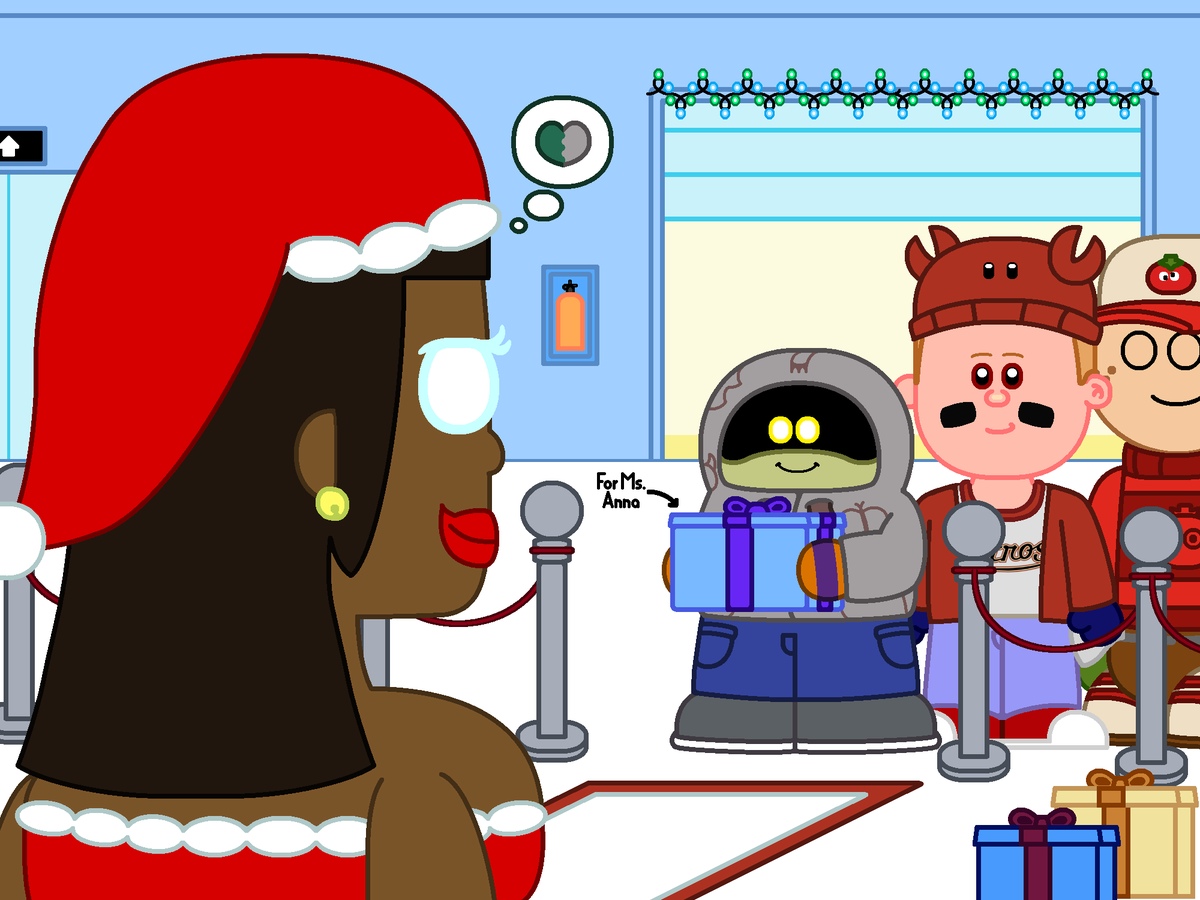 In honor of the approaching Christmas season, allow me to present the third in my line of drawings titled "Shipping <a href="/NobodyLivesHer7/">NobodyLivesHere</a> and <a href="/MsCreepyGreen20/">SlimyAcid4o4👽</a> for basically no reason other than I think their sonas look cute together".

#thetobyshow #oc #christmas2025