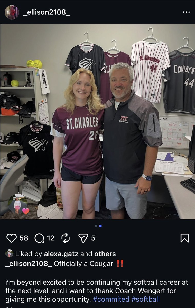 Spikes18uPrem's tweet photo. Been waiting to announce this one!  Congrats to Ellison Hallahan on her commitment to St. Charles Community College! So excited to see what you do at the next level!  Big things ahead for you! @EllisonHallahan @WheatlandSpikes @SCCougsSoftball https://t.co/mYwVLjUCkf