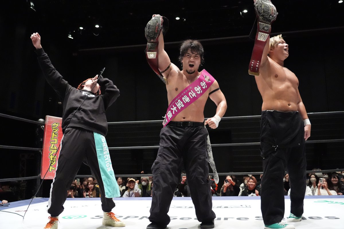 ddtpro's tweet photo. 【宮城大会ハイライト】上野との無差別前哨戦でも消極的な正田に、パートナーの石田が喝！／地元凱旋試合のMAO、夢めっせ本館進出、さらに仙台サンプラザでのビッグマッチ開催を目指す宣言／To-yがオープン・ザ・ドリームメッセ王座（非公認）の初代王者に

https://t.co/hYBurRXtaN
#ddtpro https://t.co/8vNhDNNE7e