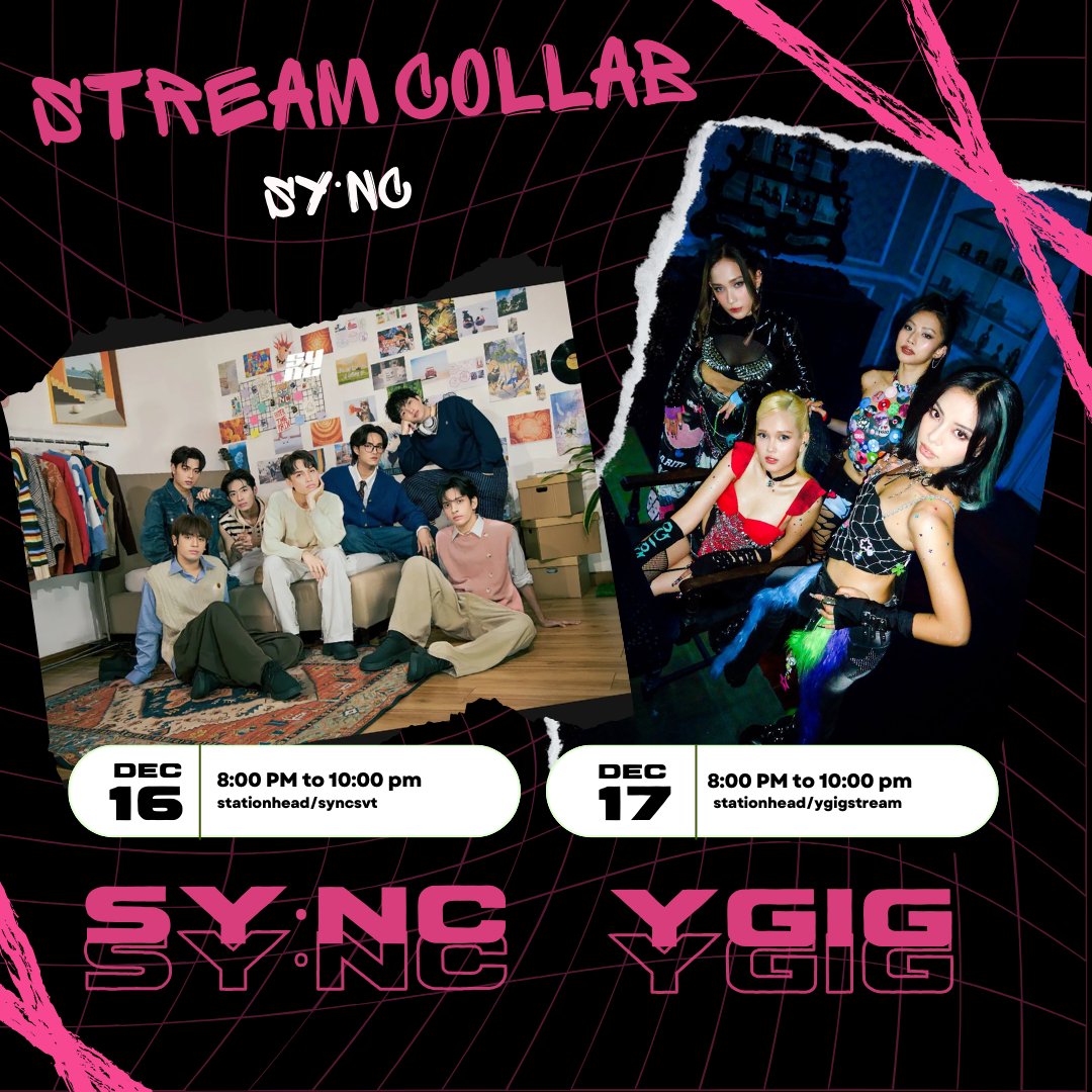 [🎙️] UPCOMING COLLAB✨

🚨 collab time ! tune in, listen along, and vibe with us in our 2-day stream collab with <a href="/STARuniBURST/">STARuniBURST</a> 

DEC 16 8–10 PM | stationhead.com/syncsvt
DEC 17 8-10PM | stationhead.com/ygigstream

don’t miss it!

#YGIG <a href="/ygig_official/">YGIG</a> 
#SYNCph <a href="/thesyncph/">SY•NC</a>