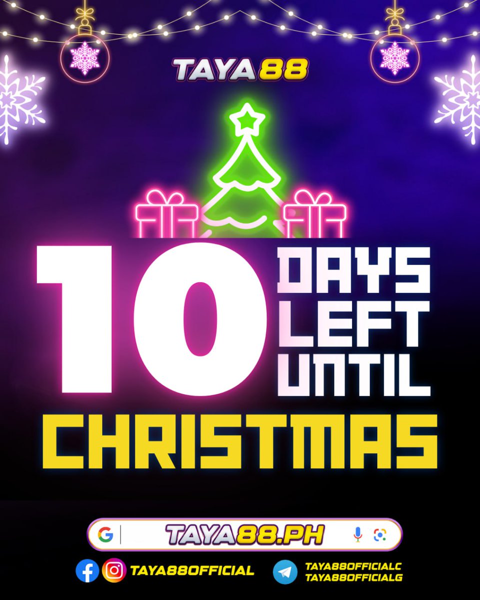 taya88ph's tweet photo. ⭐️ 10 days until Christmas! ⭐️
Feel the excitement, joy, and festive magic in the air. ❤️
Get ready to celebrate and make merry memories! 🥂

#phtaya #taya888 #phtayaslot #taya88 https://t.co/ix6yCMmlmz