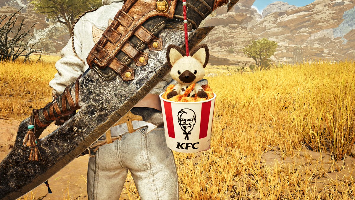 MH_Wilds's tweet photo. 【明日12月16日(火)まで！期間限定販売中】
「ケンタッキー・フライド・チキン」×『モンスターハンターワイルズ』お近くのKFC店舗でぜひご購入ください！

【購入特典】として2種類のチャームをご用意。 
●カーネル・サンダース姿のチャーム「【KFC】カーネルアイルー」 
●バーレルに入ったアイルーが印象的なチャーム「【KFC】バーレルアイルー」 
詳細はこちら
https://t.co/VMhQGCpPKP
@KFC_jp　#KFC #モンハンワイルズ