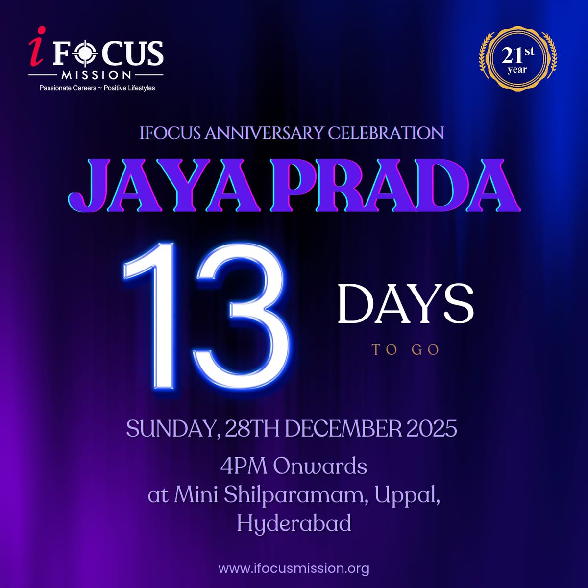 i_FocusMission's tweet photo. 🌟 13 Days to Go!
Happening – Grand Anniversary Celebration 2025
🗓️ 28th December 
Mini Shilparamam, Uppal 
Get ready to relive the journey.
Get ready to recharge the purpose.
Get ready to celebrate iFocus.
#iFocusMission #13DaysToGo 
#20YearsOfiFocus #PowerCitizenMovement https://t.co/rTswCQDNTO