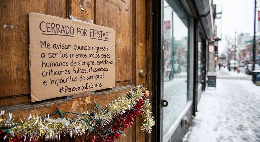 Cerrado por fiestas! Me avisan cuando regresen a ser los mismos malos seres humanos de siempre; envidiosos, criticones, falsos, chismosos e hipócritas de siempre! #PensemosEsGratis