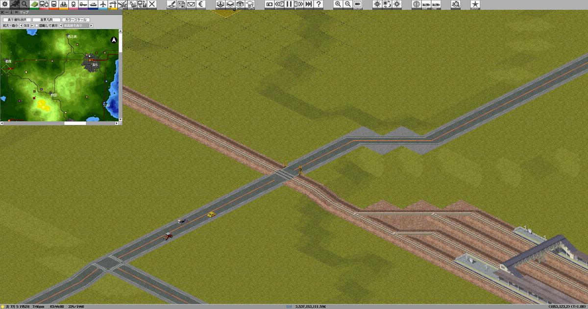 Simu_fel's tweet photo. 踏切の描画がいつからか片側になっちゃったんだけど線路と道路どっちを直せばいいんだろう #simutrans https://t.co/toUNc3dDSU
