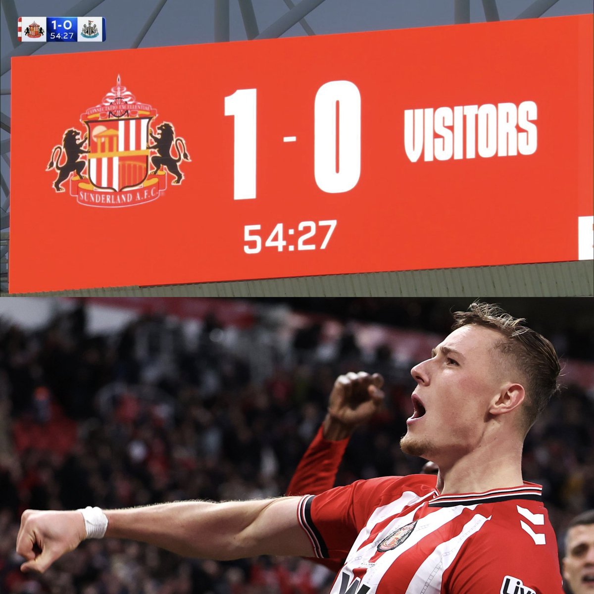 Tyne wear derby, yang jadi salah satu derby terpanas di Inggris. 🔥

Sunderland bahkan ogah menulis nama dan logo Newcastle United di scoreboard stadion mereka. 😅