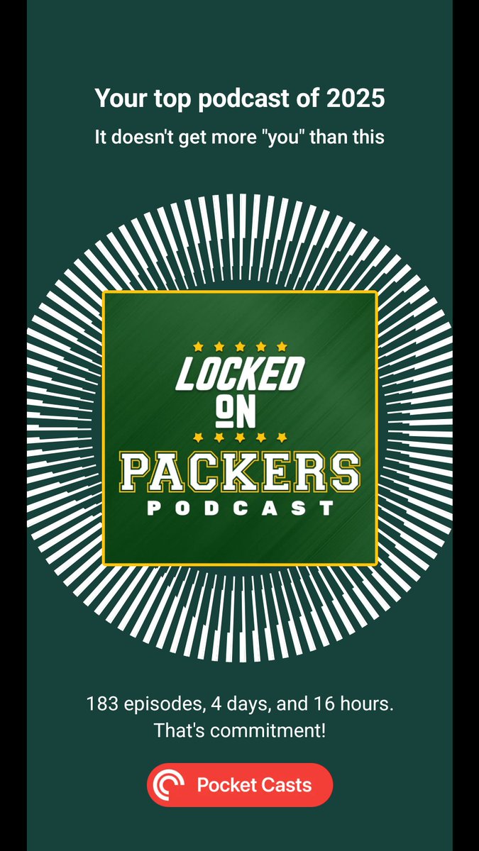 natespoons87's tweet photo. My favorite podcast of 2025! @lockedonpackers https://t.co/rwrdYIcQ0S #pocketcasts #playback2025 https://t.co/mKwIZgHxwn