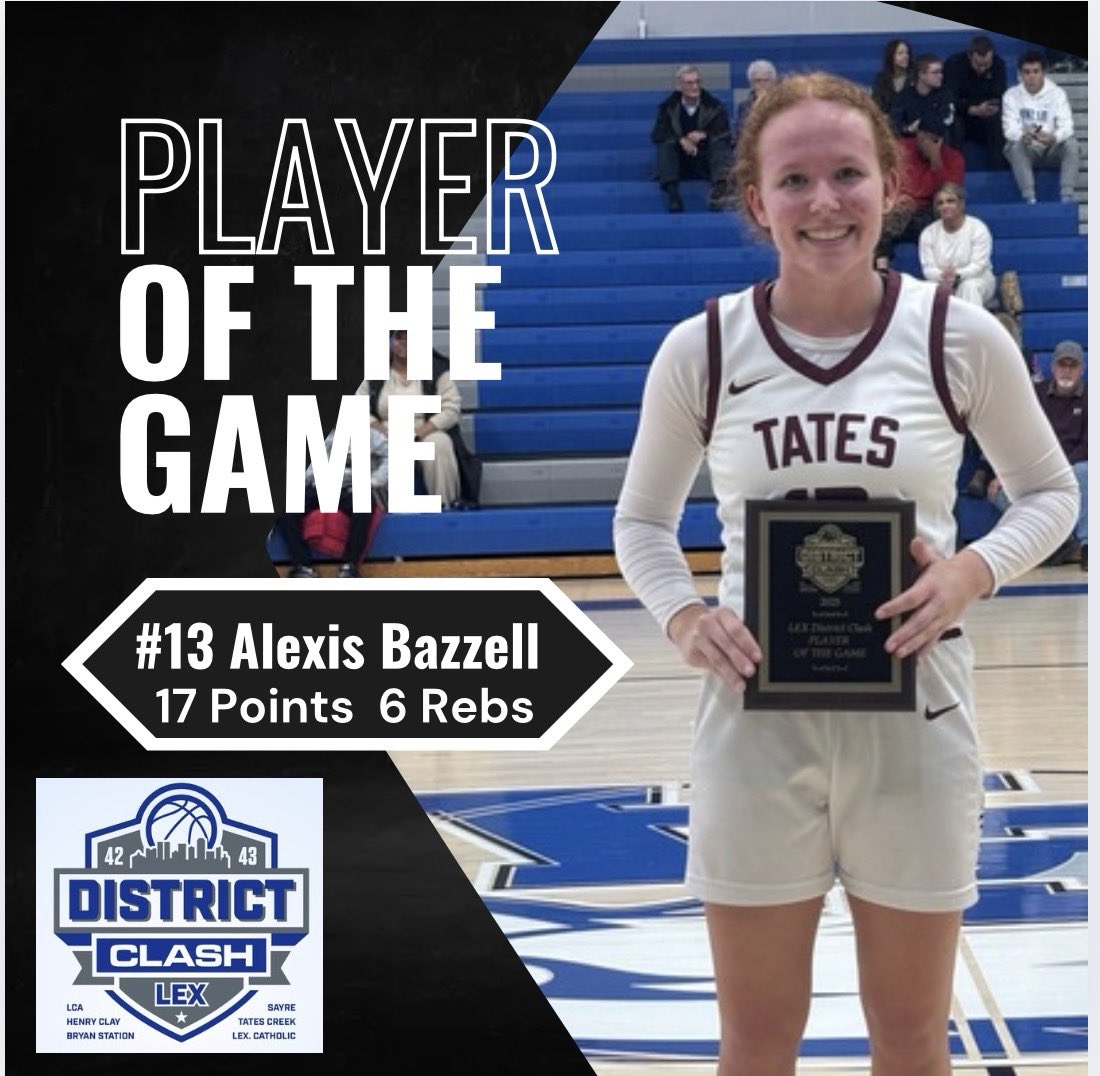 TCHSWBB's tweet image. 🏀Game 4 
Lexington Christian 
District Clash 

Creek 59 
Henry Clay 52

Player of the Game 
Jr. Alexis Bazzell