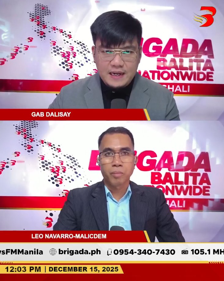 BRIGADA BALITA NATIONWIDE SA TANGHALI
Kasama sina Brigada Gab Dalisay (<a href="/GaboDalisay/">• ＧＡＢＯ •</a>) at Brigada Abner Francisco (<a href="/BrigadaAbner/">Abner Francisco</a>)
📺 WATCH LIVE: facebook.com/10006469560643…
📻 105.1 MHz
🌐 brigadanews.ph
#BrigadaBalitaNationwide #BrigadaPH