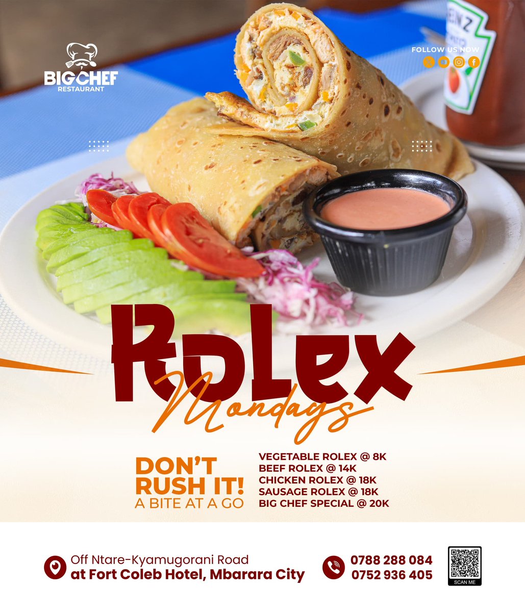 Good morning! 🌞 Start your week with a delicious twist! 🍴👌 Treat yourself to our  Rolex, Order now and make it a #RolexMonday! 📞